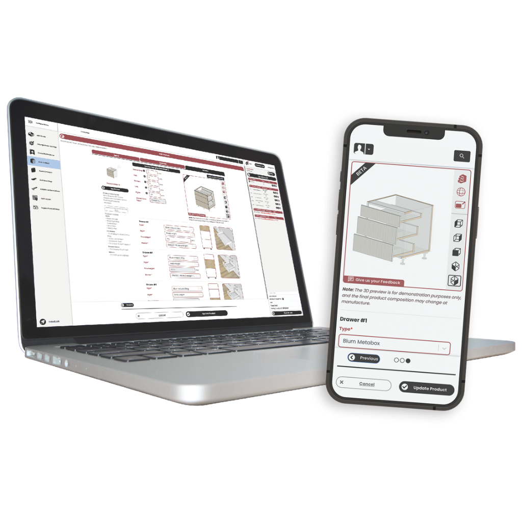 Online cabinet quoting tool on laptop and phone